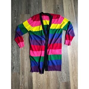 New York & Company Cardigan Womens XL Rainbow Stripe Good Open Front Longline